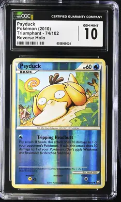 Psyduck 74/102 Triumphant Reverse Holo CGC 10 (POP 2) GEM MINT Pokemon Card 2010 - Image 1