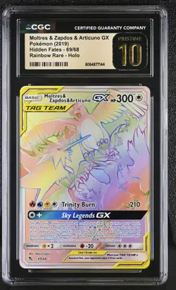 CGC 10 PRISTINE Moltres & Zapdos Articuno GX Hidden Fates 69/68 Rainbow Pokemon - Image 1