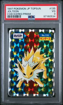 1997 POKEMON JAPANESE TOPSUN CHECKERED PRISM #135 JOLTEON PSA 3 - Image 1