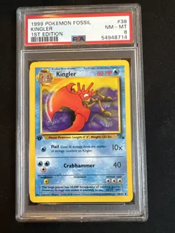 Kingler 38/62 Fossil Regular 1st Edition Pokemon PSA 8 - Image 1