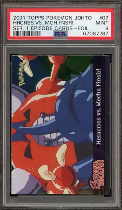 Pokemon Topps Heracross Vs Mecha Pinsir Johto Series 1 Episode Foil #07 PSA 9 - Image 1