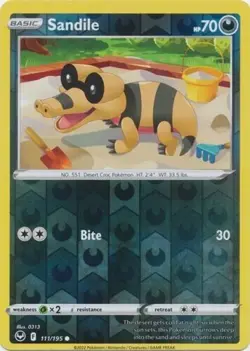 Reverse Holo Sandile 111/195 Common Silver Tempest Pokemon TCG - Image 1