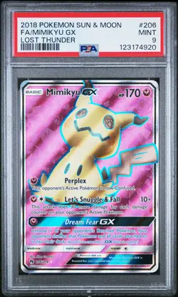 2018 POKEMON SUN & MOON LOST THUNDER #206 FULL ART/MIMIKYU GX PSA 9 - Image 1