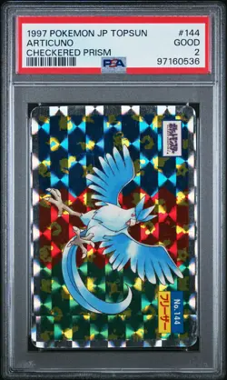 1997 POKEMON JAPANESE TOPSUN CHECKERED PRISM #144 ARTICUNO PSA 2 - Image 1