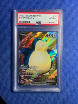 2020 POKEMON SWORD & SHIELD SNORLAX V #197 FULL ART PSA 10 GEM MINT - Image 1