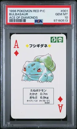1996 POKEMON RED VERSION PLAYING CARDS ACE OF DIAMONDS #001 BULBASAUR PSA 10 - Image 1