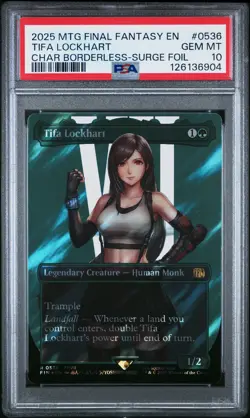 2025 MTG FINAL FANTASY CHARACTER BORDERLESS-SURGE FOIL TIFA LOCKHART PSA 10 - Image 1