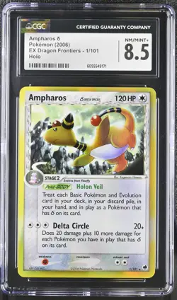 CGC 8.5 Ampharos 2006 EX Dragon Frontiers 1/101 Holo Pokemon Card - Image 1