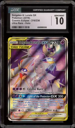 Pokemon Solgaleo & Lunala GX Cosmic Eclipse Full Art #216 CGC 10 Gem Mint - Image 1