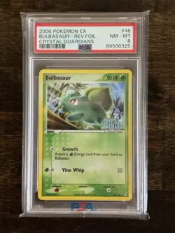 2006 POKEMON EX CRYSTAL GUARDIANS BULBASAUR #46/100 REVERSE STAMPED HOLO PSA 8! - Image 1