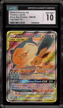 Pokemon Eevee & Snorlax GX Tag Team Tin Full Art Promo SM169 CGC 10 Gem Mint - Image 1