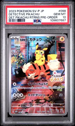 2023 POKEMON JAPANESE SV-P PROMO #098 DETECTIVE PIKACHU PSA 10 - Image 1