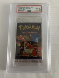 1999 POKEMON BASE SET PACK FOIL UNLIMITED-THIN FONT-CHARIZARD PSA GAM MINT 10 - Image 1