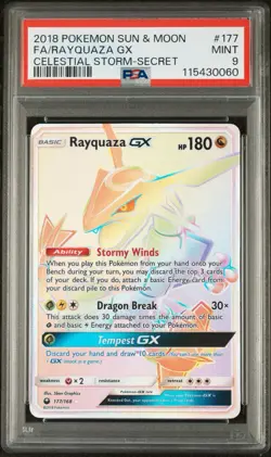 PSA 9 MINT Pokemon Rayquaza GX Celestial Storm Secret Rare #177 2018 - Image 1