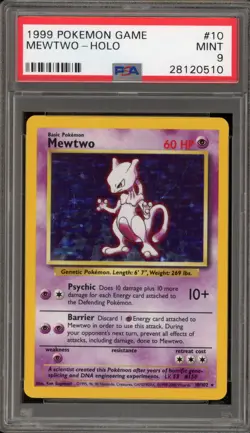 Pokemon Mewtwo Base Set Unlimited Holo Rare #10 PSA 9 Mint - Image 1