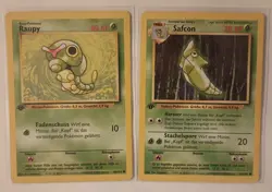 1st Edition GERMAN / Caterpie & Metapod (Raupy / Safcon) / Pokemon TCG/ Base Set - Image 1