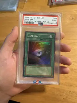 2002 YU-GI-OH! LOB 1ST ED #052 DARK HOLE PSA 9 FOIL LINE ERROR - Image 1