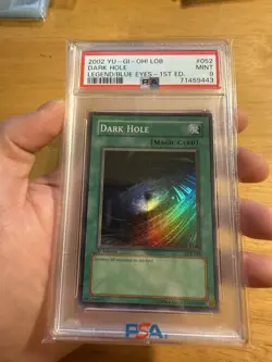 2002 YU-GI-OH! LOB 1ST ED #052 DARK HOLE PSA 9 FOIL LINE ERROR - Image 3