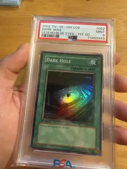 2002 YU-GI-OH! LOB 1ST ED #052 DARK HOLE PSA 9 FOIL LINE ERROR - Image 4