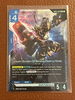 Gundam Card Game Unicorn Gundam 02 Banshee (Destroy Mode) GD01-003 LR - Image 1