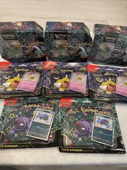 Pokemon Paldean Fates Tin 3x and 3 Pack Tech Stickers 5x Sealed Lot Bundle - Image 1