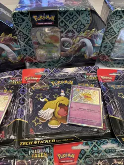 Pokemon Paldean Fates Tin 3x and 3 Pack Tech Stickers 5x Sealed Lot Bundle - Image 4
