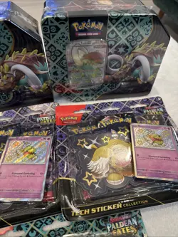 Pokemon Paldean Fates Tin 3x and 3 Pack Tech Stickers 5x Sealed Lot Bundle - Image 5