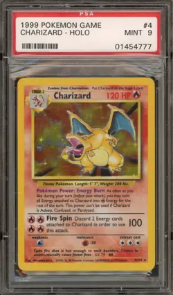 Pokemon Charizard Base Set Unlimited Holo Rare #4 Scratched Case PSA 9 Mint - Image 1