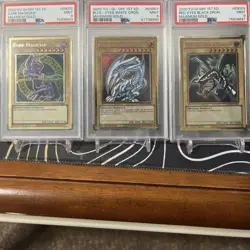 YUGIOH PSA 9 SET | BLUE EYES, DARK MAG, & RED EYES | MAGO-EN001-3 | 1st Edition - Image 1