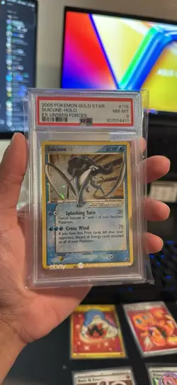 Pokemon Suicune Gold Star EX Unseen Forces Ultra Rare Holo Card #115 PSA 8 - Image 1