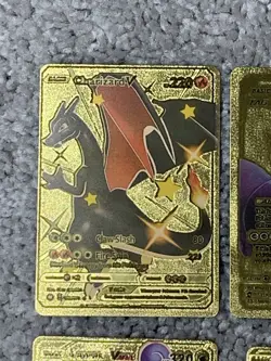 Set of 4 Pokemon Charizard,Mewtwo&Mew,Lapras&Gardevoir Gold Foil Fan Art Cards - Image 2