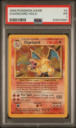 PSA 1 POOR 1999 POKEMON GAME #4 CHARIZARD-HOLO UNLIMITED TRADING CARD - Image 1