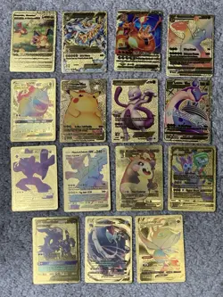 Set of 15 Pokemon Charizard,Gengar,Pikachu,Mewtwo&MoreGold Foil Fan Art Cards LP - Image 1