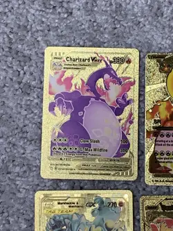 Set of 15 Pokemon Charizard,Machamp,Pikachu&More Gold Foil Fan Art Cards LP - Image 2