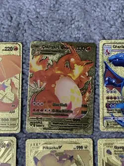 Set of 15 Pokemon Charizard,Snorlax,Gyarados&More Gold Foil Fan Art Cards LP - Image 3