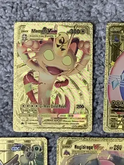 Pokemon Set of 5 Meowth,Lapras,Rowler++Rare Gold Accent Foil Fan Art Cards - Image 2