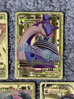 Pokemon Set of 5 Meowth,Lapras,Rowler++Rare Gold Accent Foil Fan Art Cards - Image 3