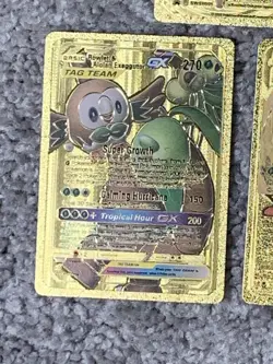 Pokemon Set of 5 Meowth,Lapras,Rowler++Rare Gold Accent Foil Fan Art Cards - Image 4