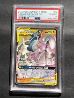 PSA 10, Arceus & Dialga & Palkia Tag Team GX 156/236 Pokemon Cosmic Eclipse Rare - Image 1
