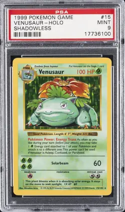 1999 POKEMON BASE SET SHADOWLESS #15 VENUSAUR-HOLO PSA 9 - Image 1