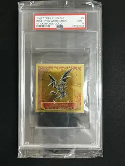 PSA 9 2002 Topps Yugioh Blue Eyes White Dragon #5 GOLD Sticker Collection Pop 2! - Image 1