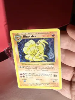 DAMAGED (DMG) Ninetales 12/102 Holo Base Set SHADOWLESS Pokemon Card - Image 3