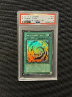 Yugioh WAVY FADED Polymerization LOB-059 1st Edition Misprint PSA 8 GRADED - Image 1