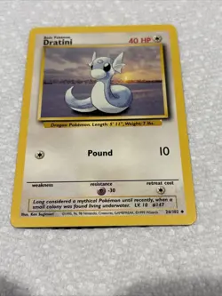 Pokemon Dratini 26/102 Shadowless Base Set Card Unplayed Near Mint - Image 1