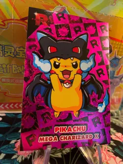 Pikachu Poncho Mega Charizard X Magenta Holo BOX HIT Team Rocket Card Pokemon - Image 3