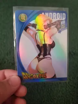 ANDROID 18 DRAGON BALL WAIFU BLUE RAINBOW FOIL ANIME CARD #2 - Image 3