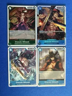 Dracule Mihawk One Piece TCG 4-card lot OP01 Super Rare+OP10 Rare+more PWE - Image 1