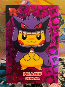 Pikachu Poncho Gengar Magenta Holo BOX HIT Team Rocket Card Pokemon - Image 1
