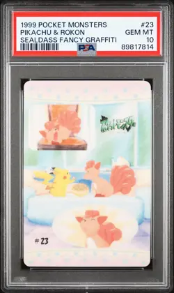 1999 POCKET MONSTERS SEALDASS FANCY GRAFFITI #23 PIKACHU & ROKON PSA 10 - Image 1