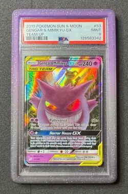 Pokemon Gengar & Mimikyu GX 53 Team Up PSA 9 Mint - Image 1